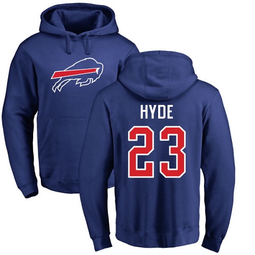 Men NFL Buffalo Bills #23 Micah Hyde Royal Blue Name and Number Logo Pullover Hoodie Sweatshirt->nfl t-shirts->Sports Accessory
